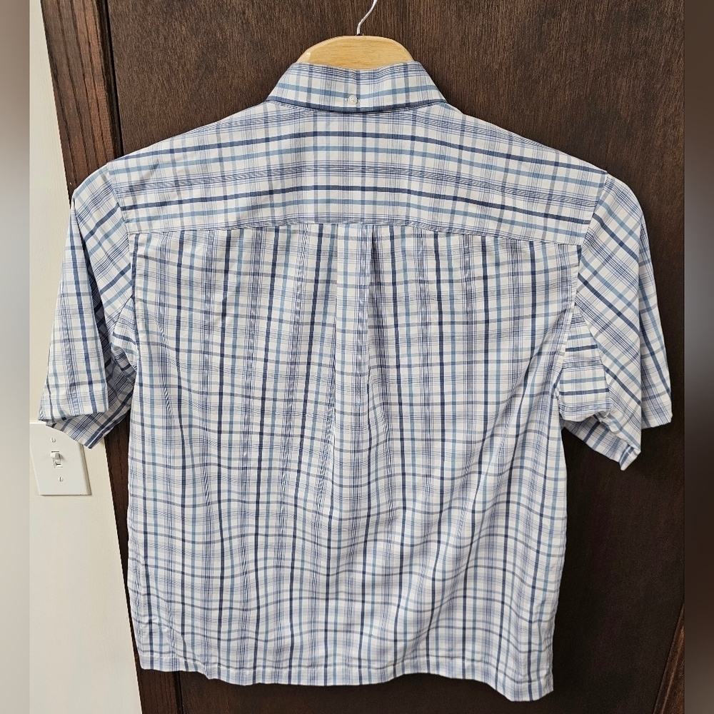 Duluth Trading Magnaready Relaxed Fit Shirt L Tall Blue Plaid Short Sleeves - Picture 6 of 6